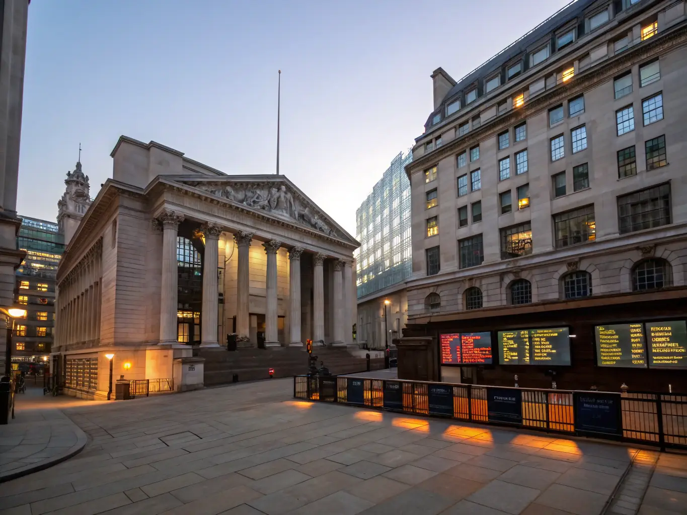 A photograph of the London Stock Exchange at dawn, symbolizing the start of a new trading day and the importance of staying informed about market movements.